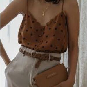 Sezane Rust Brown Polka Dot Silk Camisole